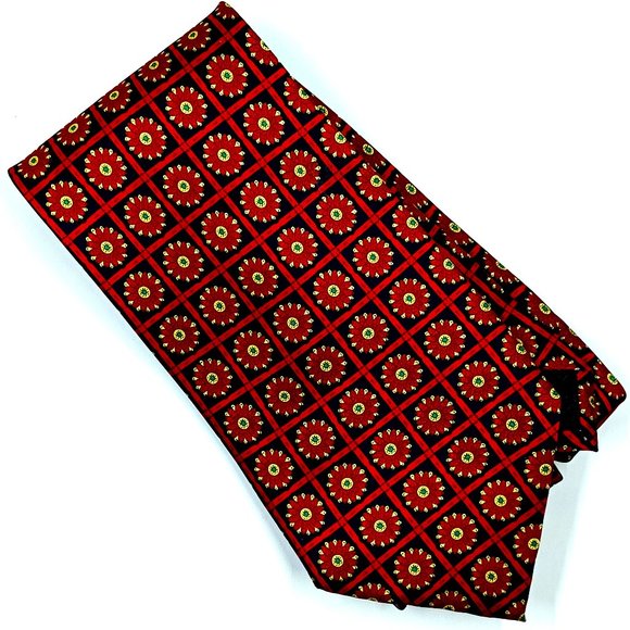 Rudee Ricco Silk Geometric Necktie Red and Black Italian Design 60 Inches Long - Picture 1 of 4
